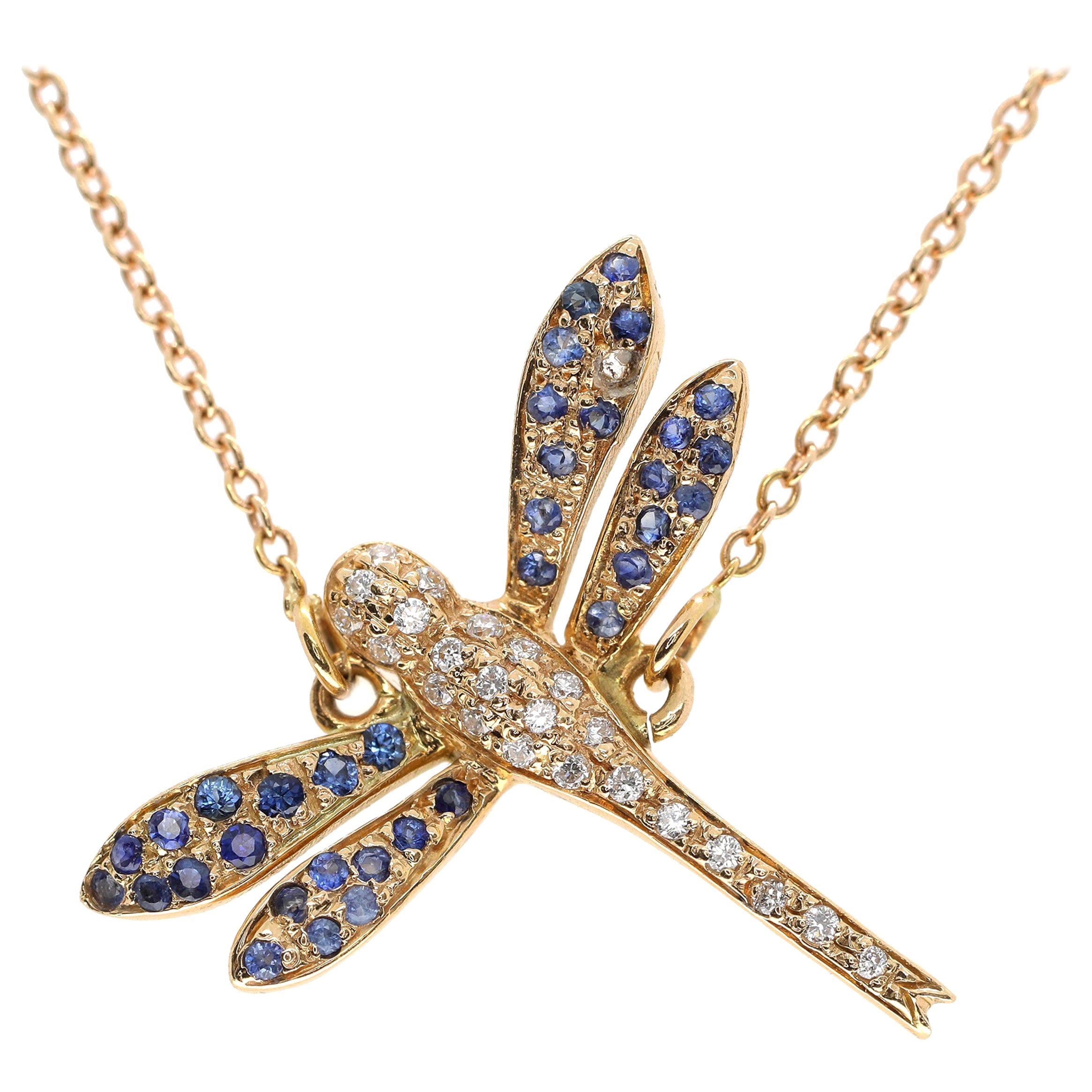 A delicate bracelet in 18-karat rose gold with a single dragonfly set with white diamonds and blue sapphires. The bracelet is 18 centimetres long and weighs 2 grams.

Are you looking for a set? Our pieces look great worn together. Send us a message