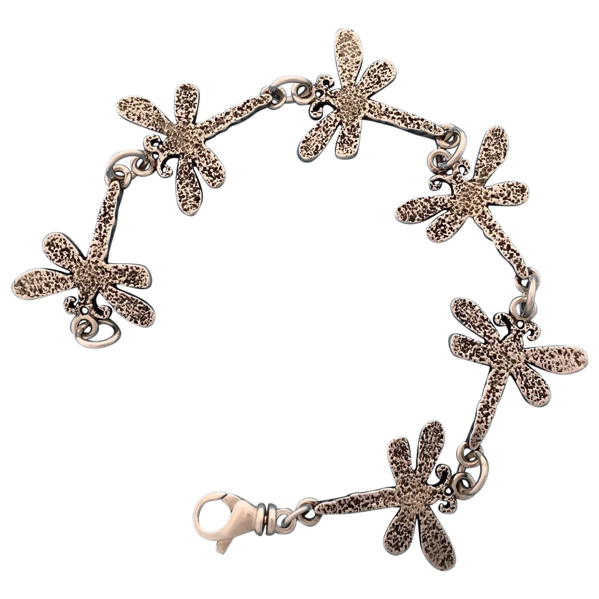 Dragonfly bracelet, sterling silver, Melanie Yazzie, Navajo, link bracelet, tennis For Sale