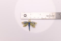 Dragonfly Brooch Pin Enamel 14 Karat Yellow Gold / Necklace Enamel Pin Brooch