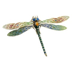 Vintage Dragonfly Brooch Pin Enamel 14 Karat Yellow Gold / Necklace Enamel Pin Brooch
