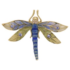 Dragonfly Brooch Pin Enamel 14 Karat Yellow Gold / Necklace Enamel Pin Brooch