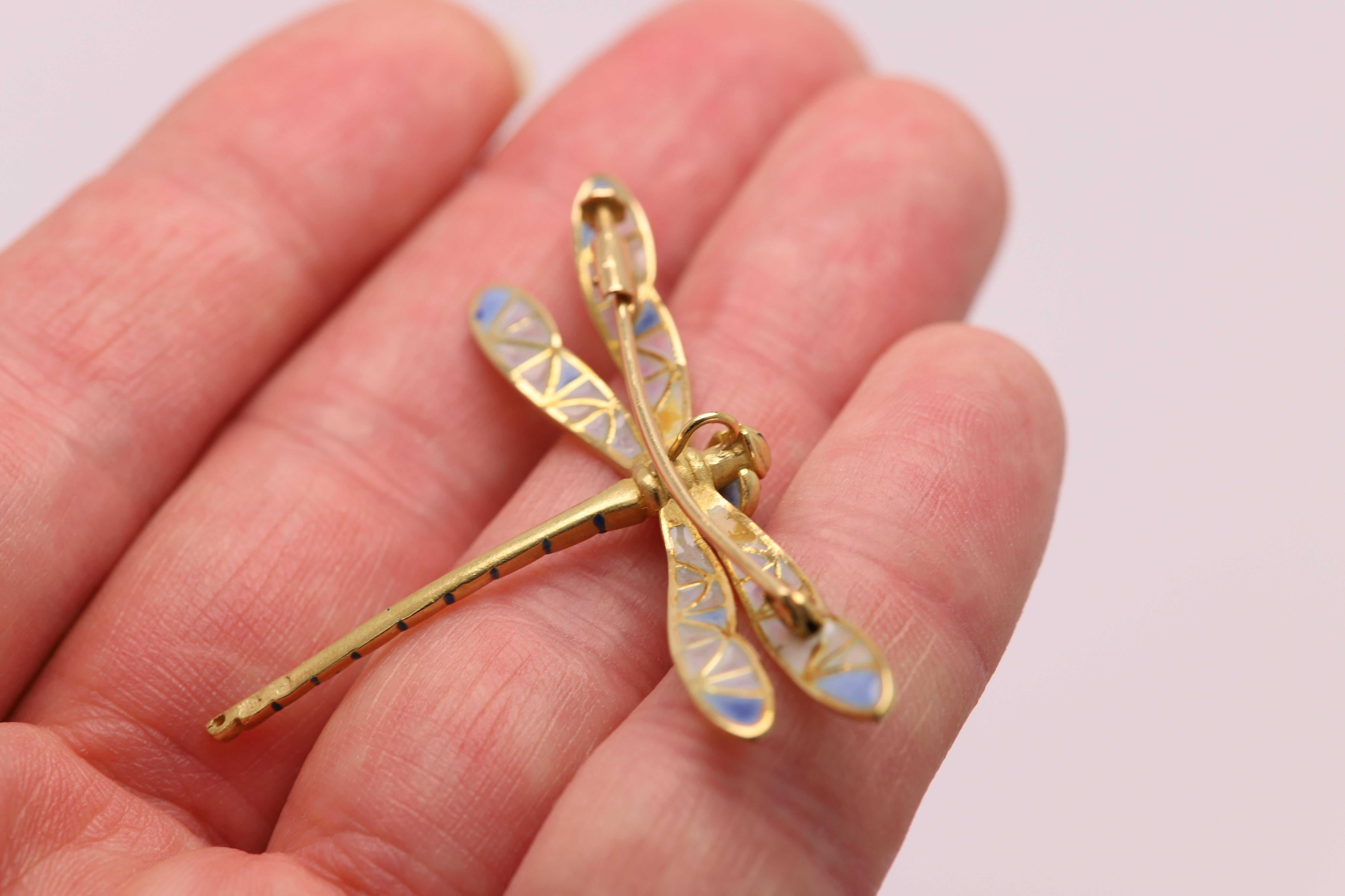 Art Nouveau Dragonfly Brooch Pin Necklace Enamel 18 Karat Gold 'Pendant' For Sale