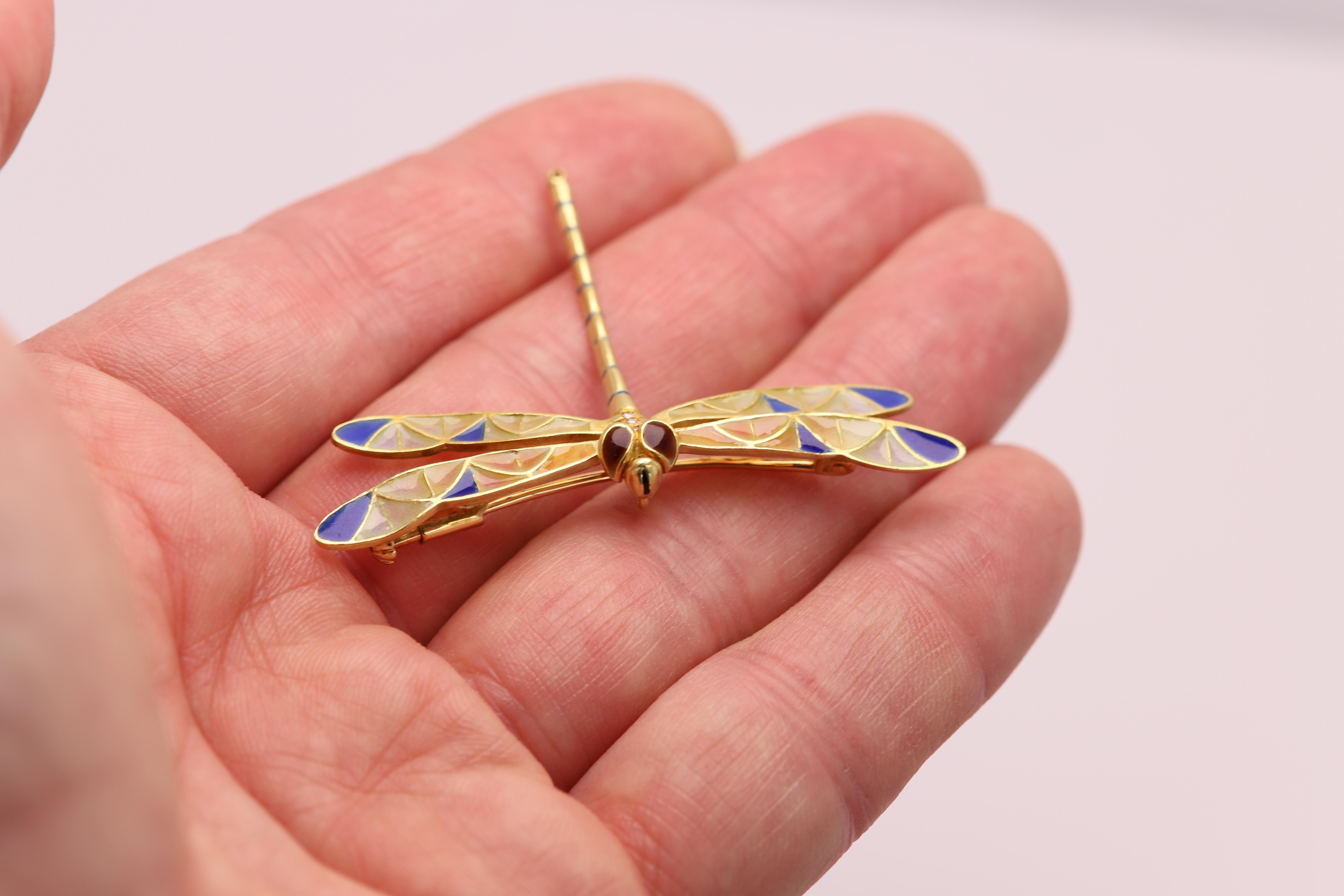 Women's Dragonfly Brooch Pin Necklace Enamel 18 Karat Gold 'Pendant' For Sale