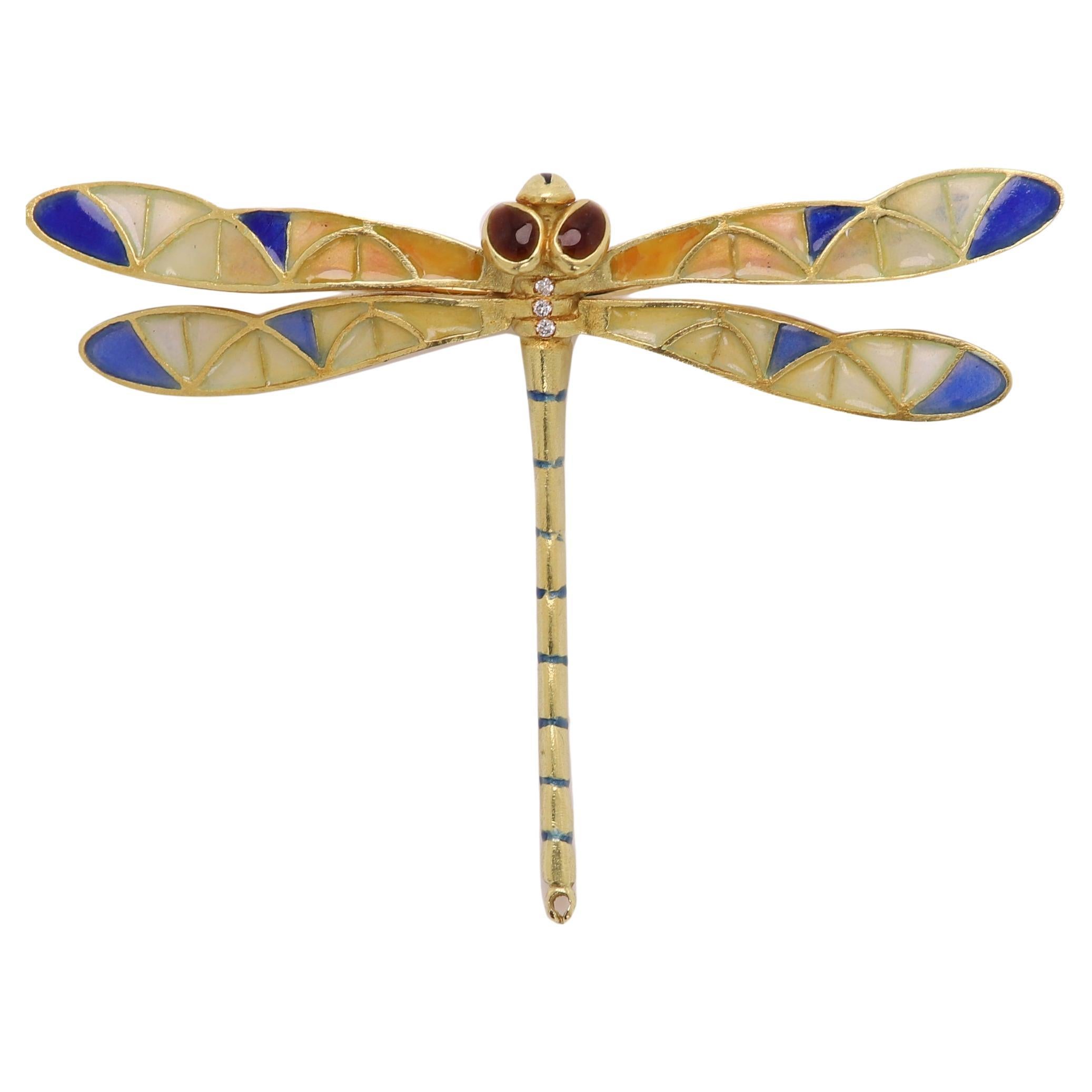 Dragonfly Brooch Pin Necklace Enamel 18 Karat Gold 'Pendant' For Sale