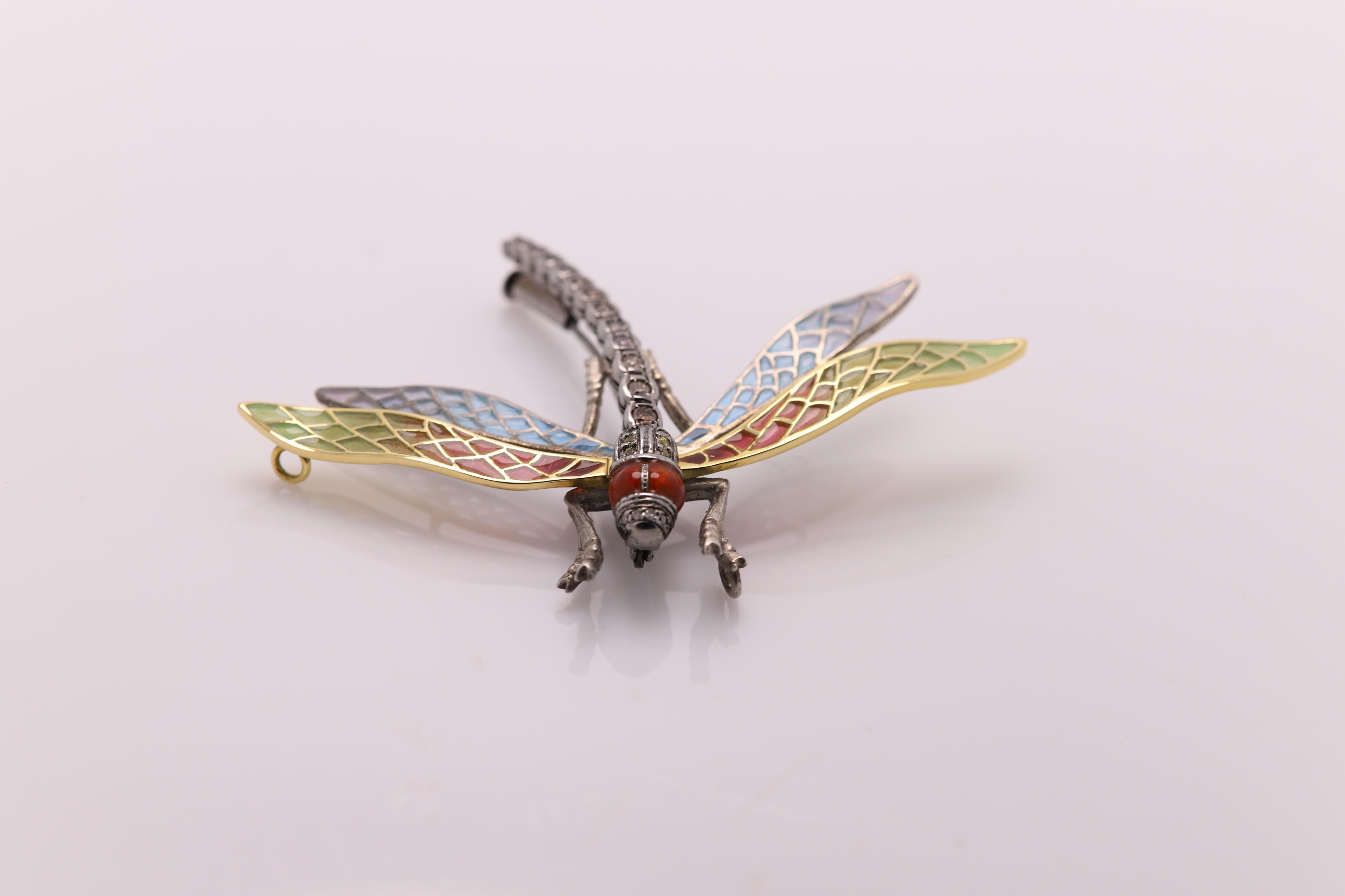 enamel dragonfly brooch