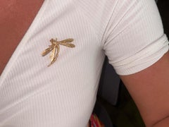 Dragonfly Brooch Solid 14k Yellow Gold