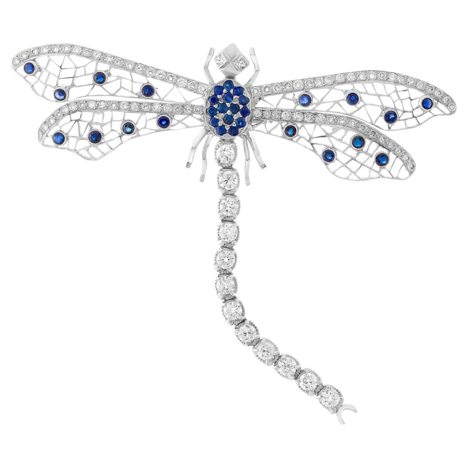 Dragonfly Brooch with 3 Carats Diamonds 'G-H Color, VS Clarity' and 1.5 Carat