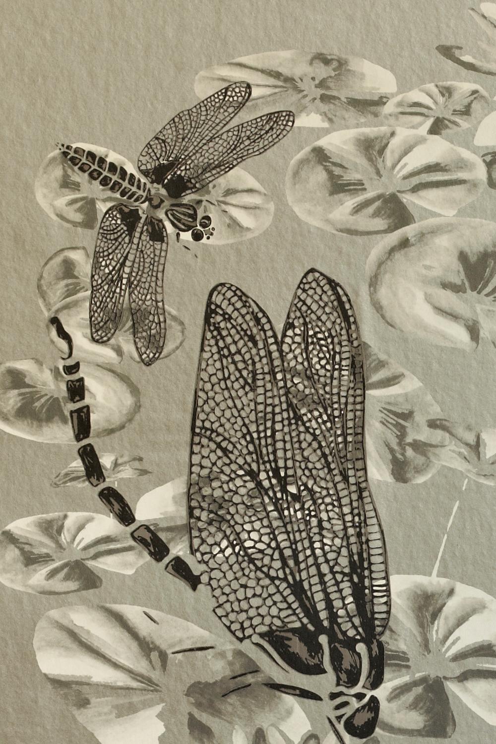 'Dragonfly' Contemporary, Traditional Wallpaper in Pewter In New Condition For Sale In Pewsey, Wiltshire