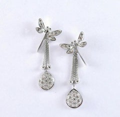 Dragonfly Dangle Earring 925 Silver Natural Diamond Spring Insect Earring Gift.