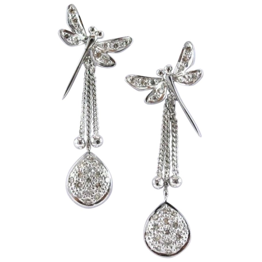 Dragonfly Dangle Earring 925 Silver Natural Diamond Spring Insect Earring Gift.