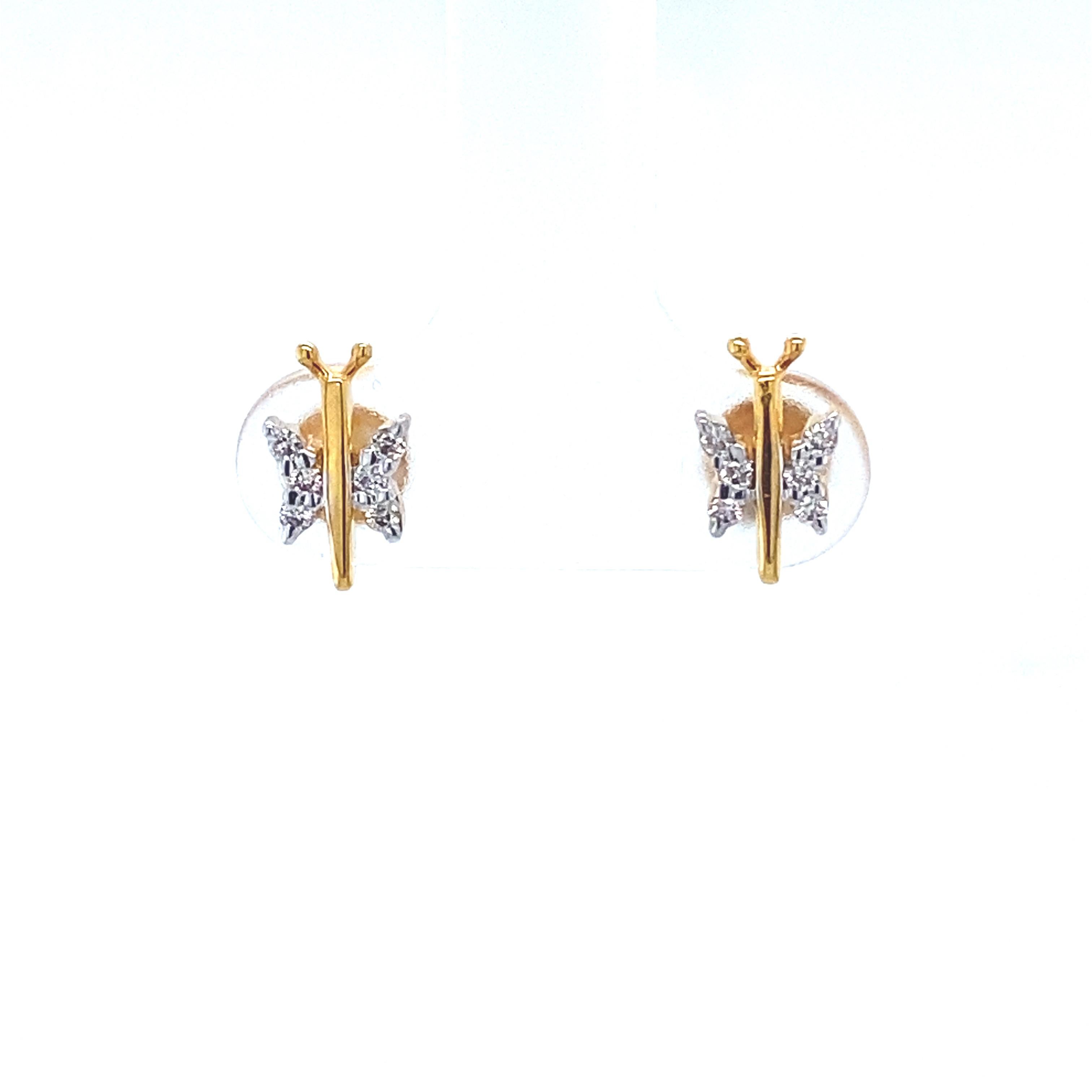 Round Cut Dragonfly Diamond Earrings for Girls (Kids/Toddlers) in 18K Solid Gold For Sale