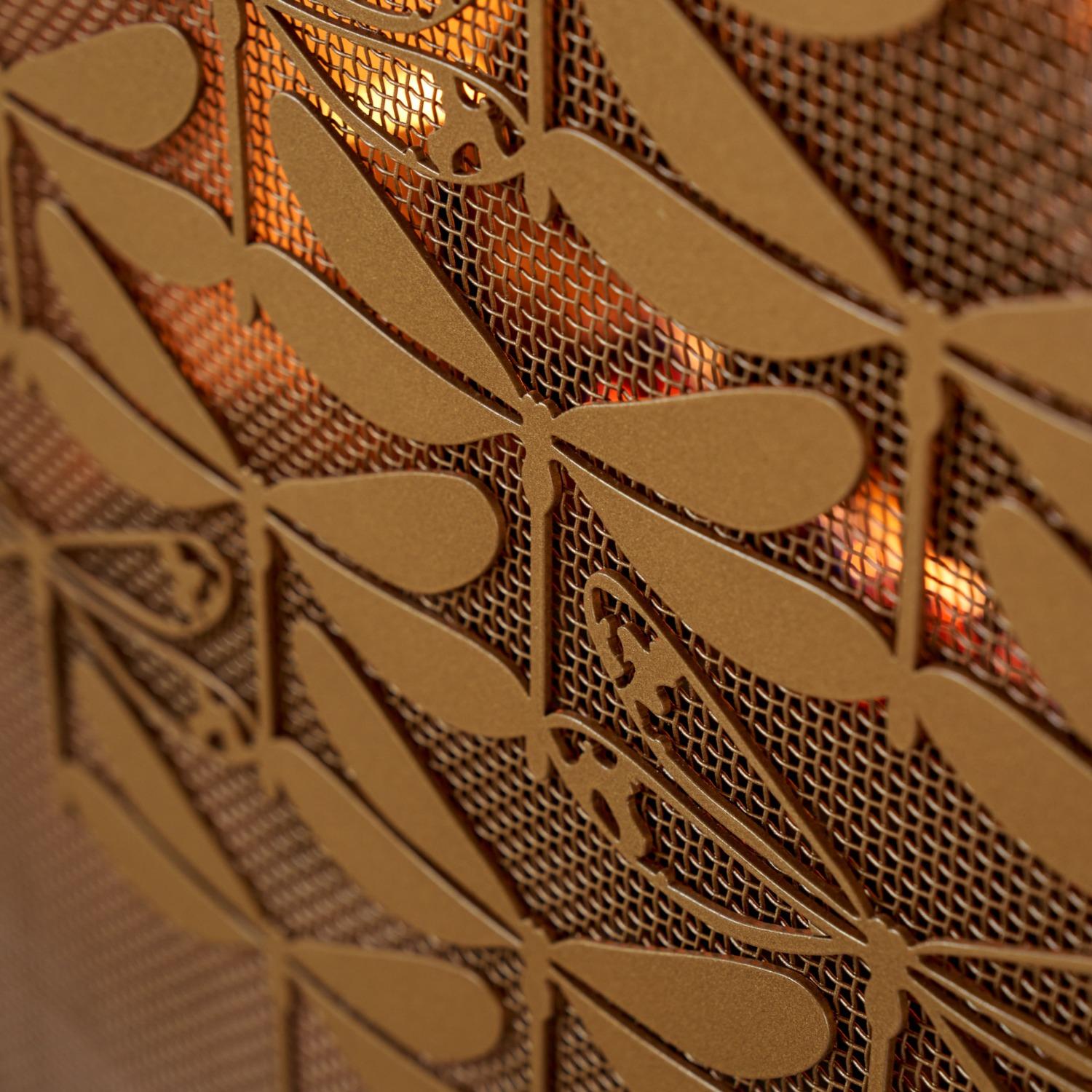 Welded Dragonfly Diamond Fire Screen in a Gold Finish For Sale