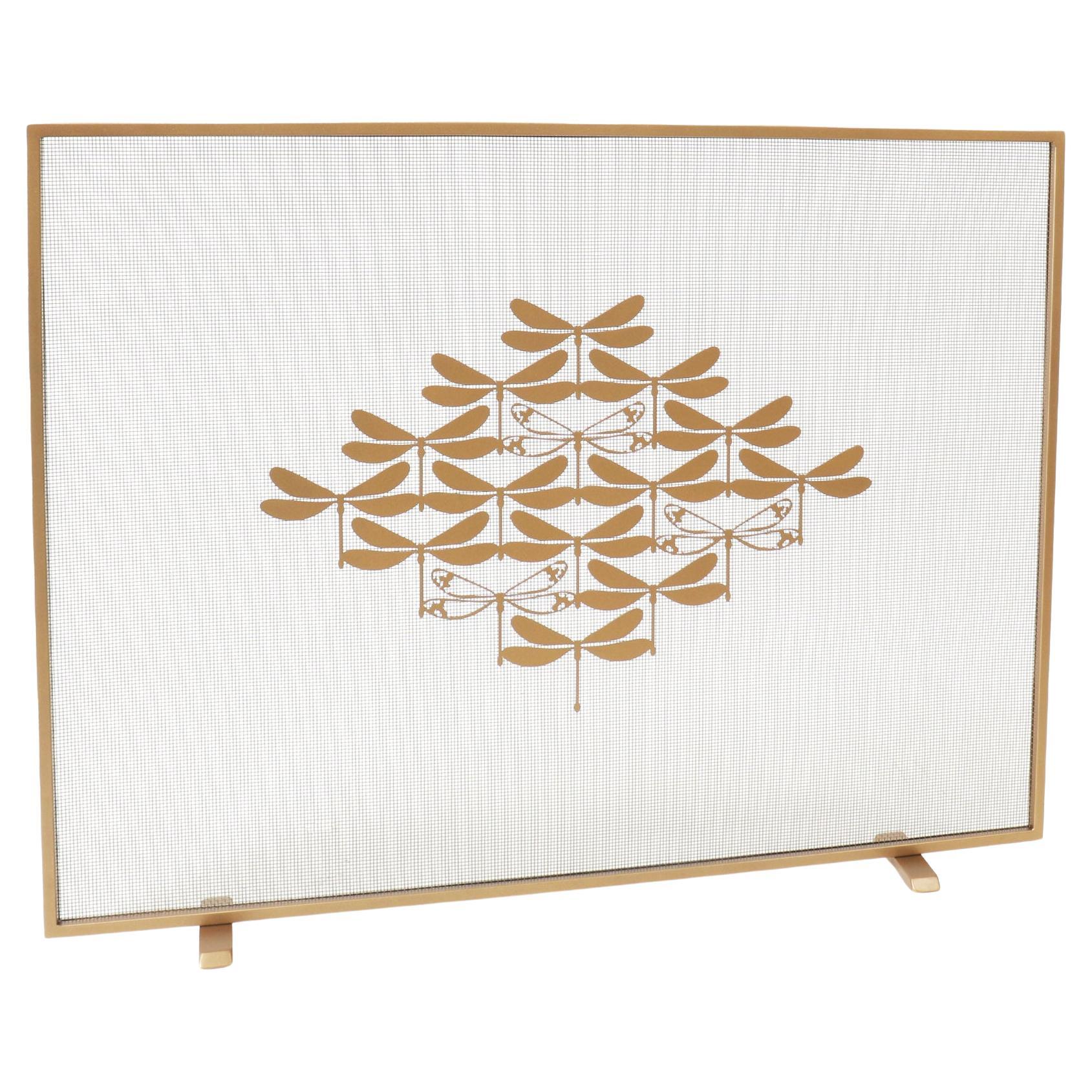 Dragonfly Diamond Fire Screen in a Gold Finish For Sale