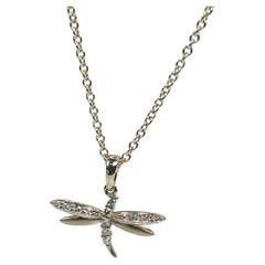 Dragonfly Diamond Pendant Necklace 14KT Yellow Gold Cute Dainty Pendant
