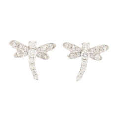 Dragonfly Diamond Stud Earrings in White Gold