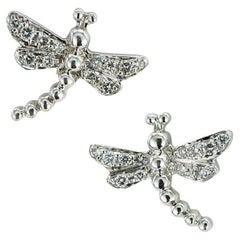 Dragonfly Diamond Stud White Gold Earrings