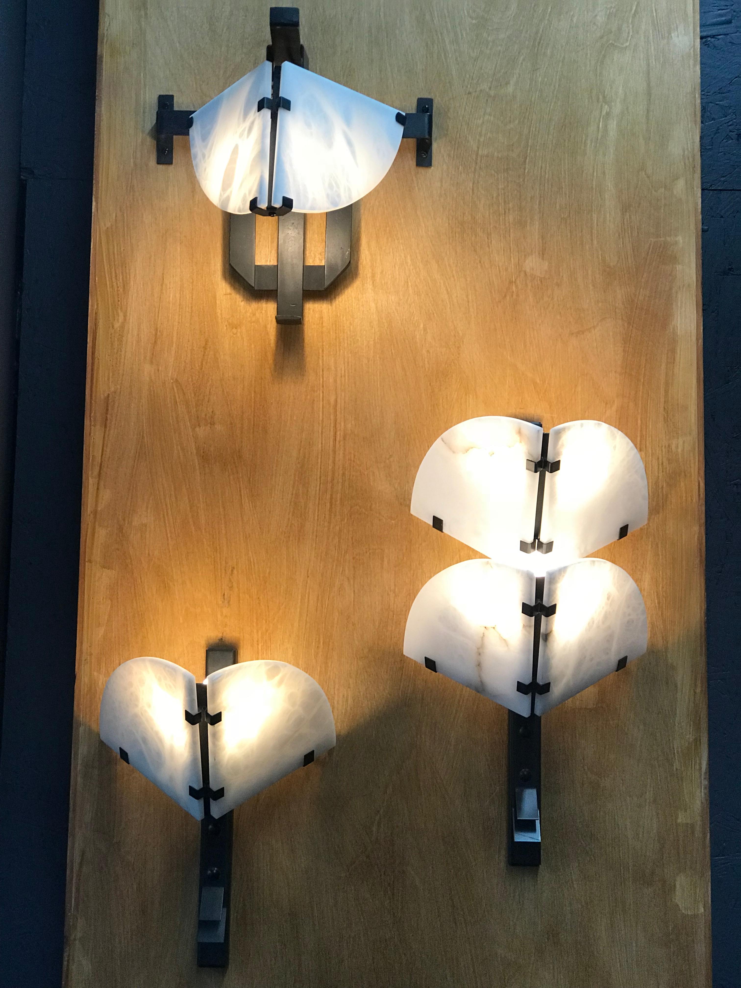 American 'Dragonfly Double' Alabaster Sconce in the Manner of Pierre Chareau