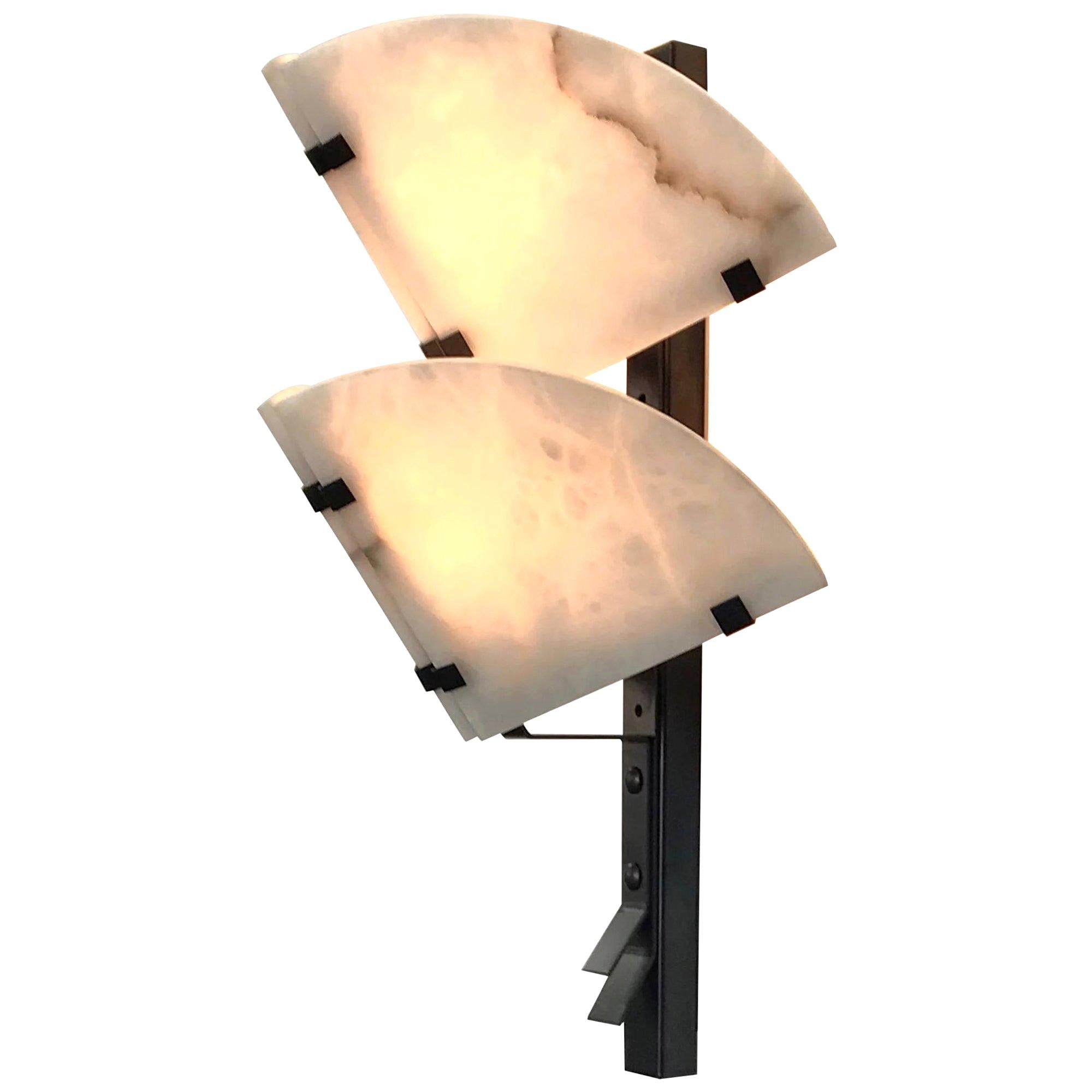 'Dragonfly Double' Alabaster Sconce in the Manner of Pierre Chareau For Sale