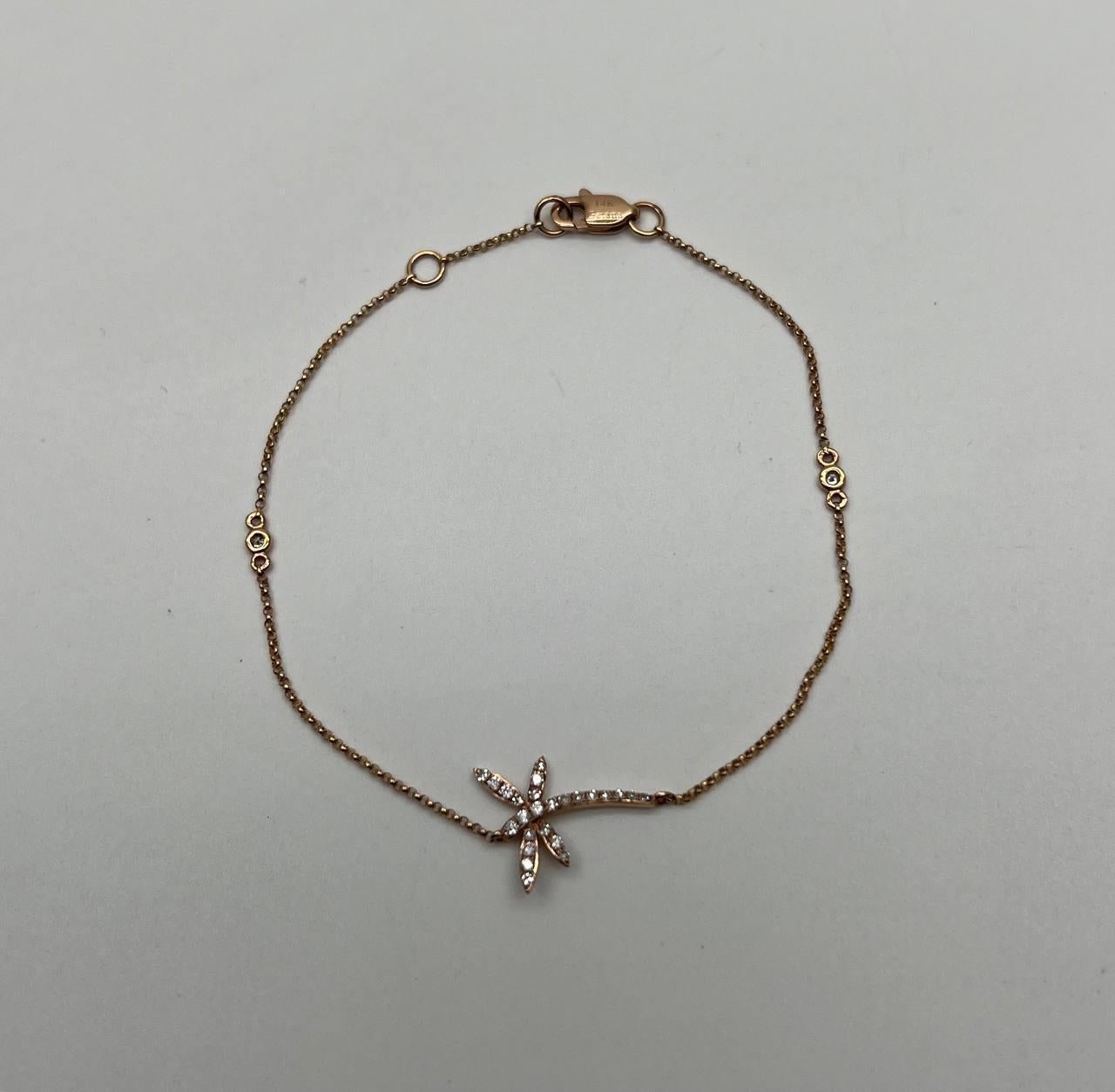 Taille mixte Bracelet station en or rose 14 carats avec chaîne en diamants en vente