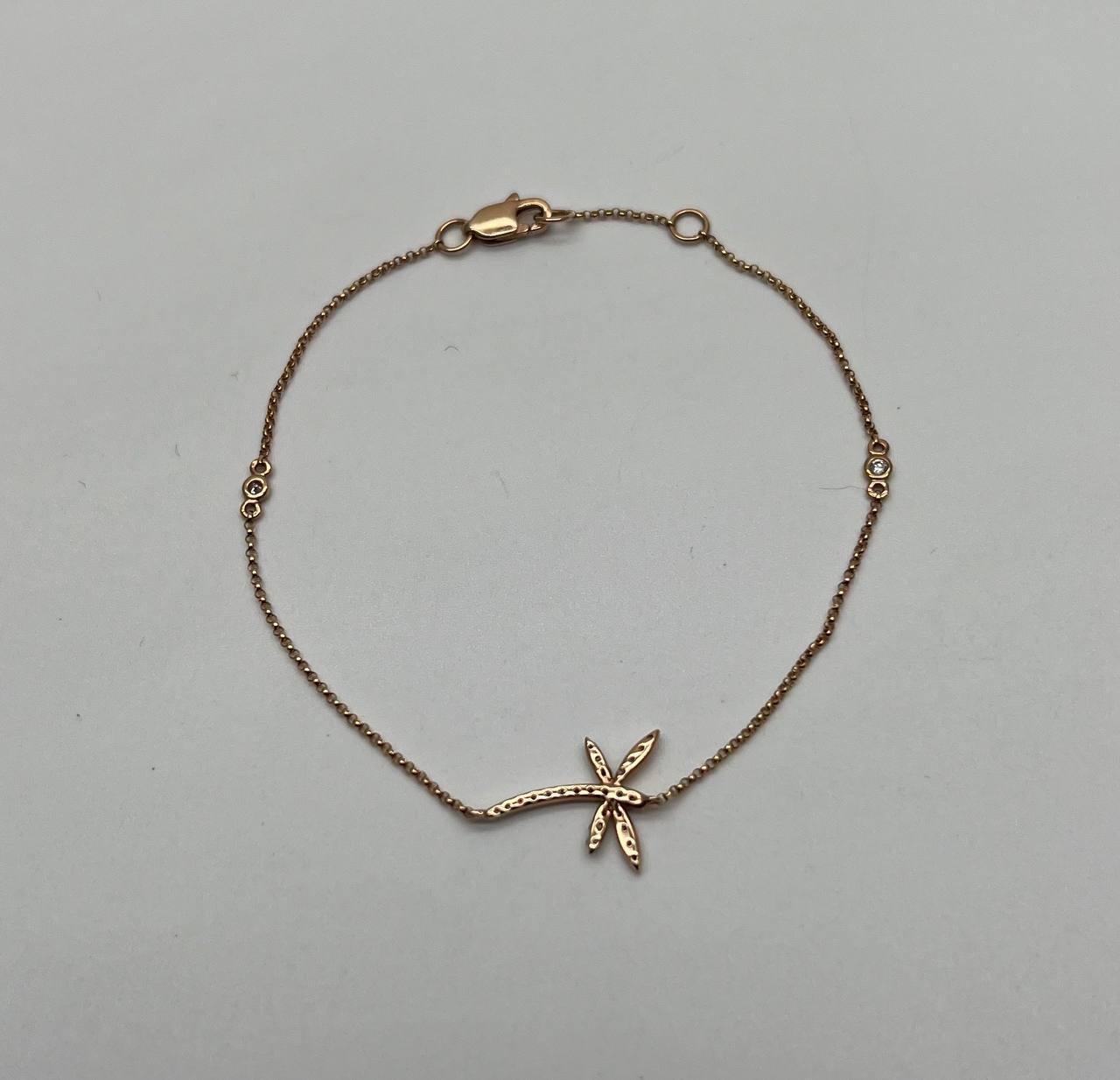 Bracelet station en or rose 14 carats avec chaîne en diamants Neuf - En vente à Oakton, VA
