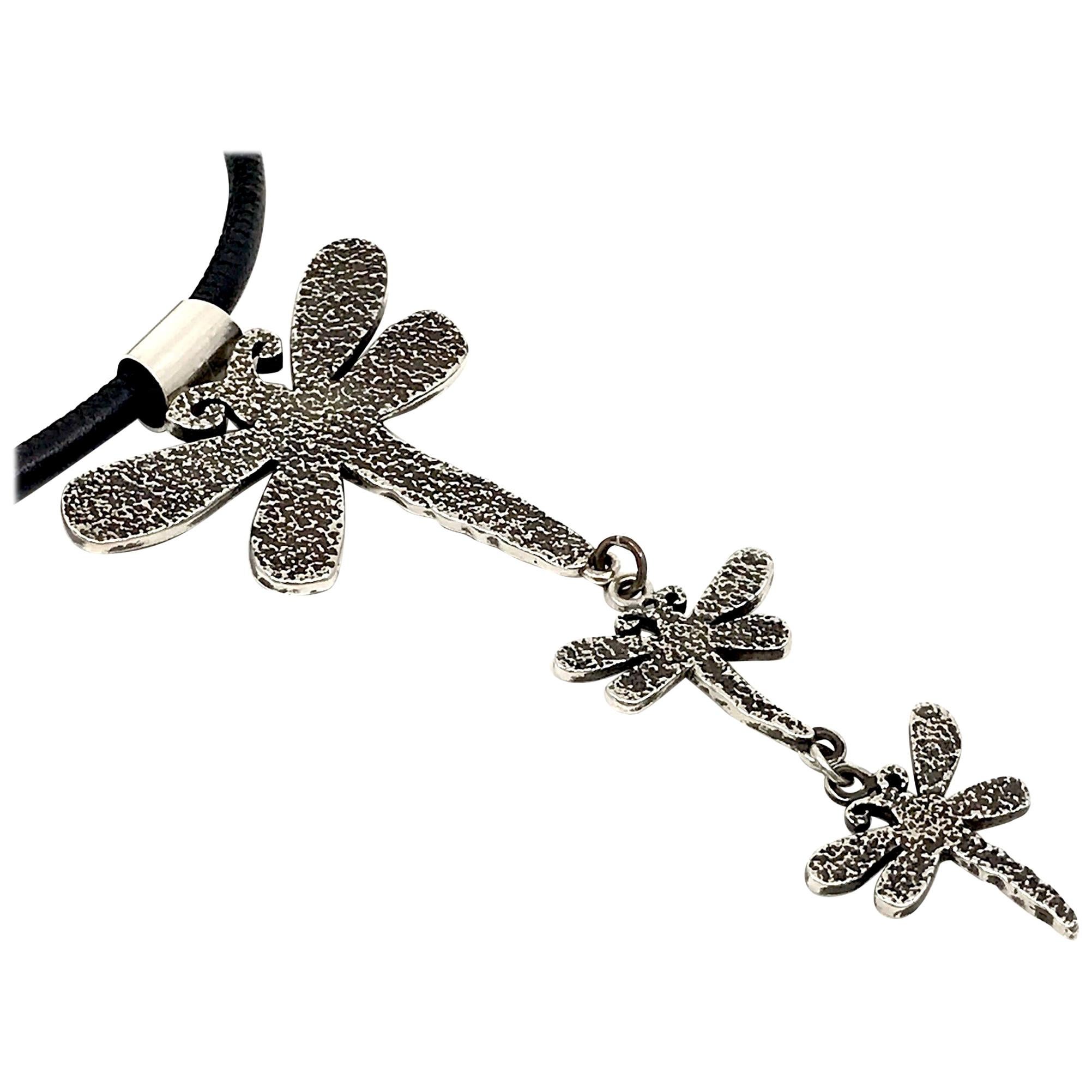 Dragonfly Drop pendant, Melanie Yazzie, cast, silver, drop pendant, Navajo  For Sale