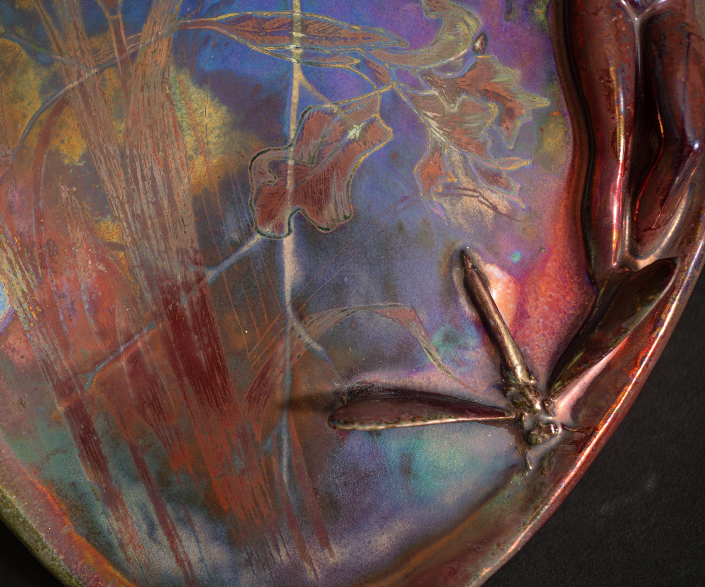 Earthenware Dragonfly & Fairy Art Nouveau Plaque by Delphin Massier for Clement Massier For Sale
