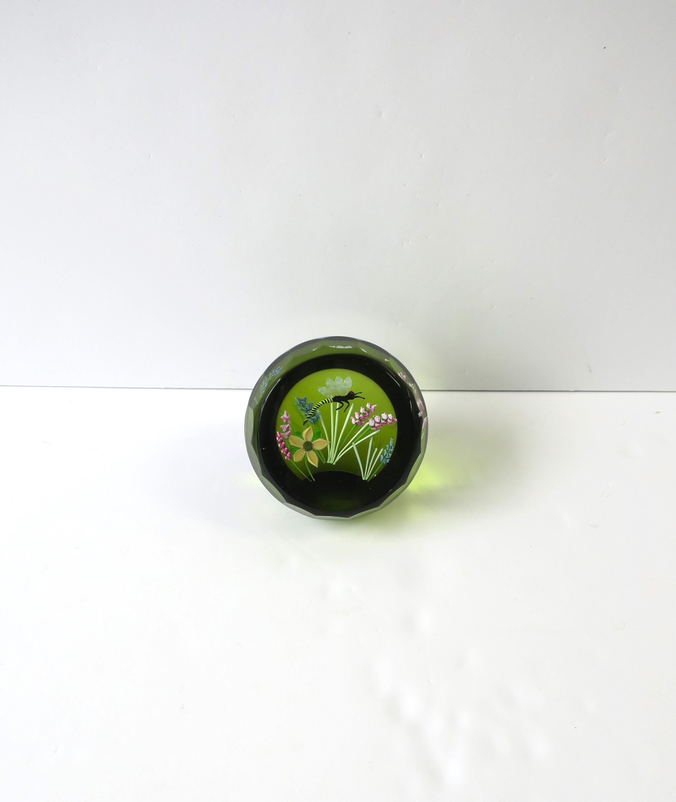 Organic Modern Dragonfly Garden Art Glass Paperweight Decorative Object Signed from Scotland