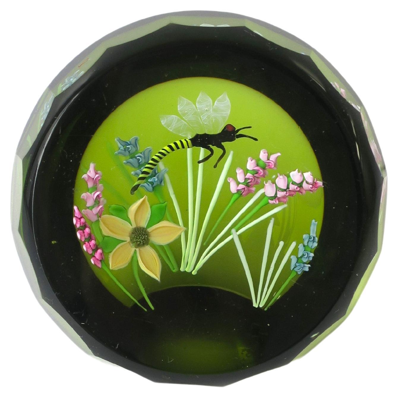 Dragonfly Garden Art Glass Paperweight Decorative Object Signed from Scotland For Sale