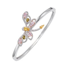 Dragonfly Green, Yellow, Orange and Pink Diamond Bangle Bracelet in 18K Gold