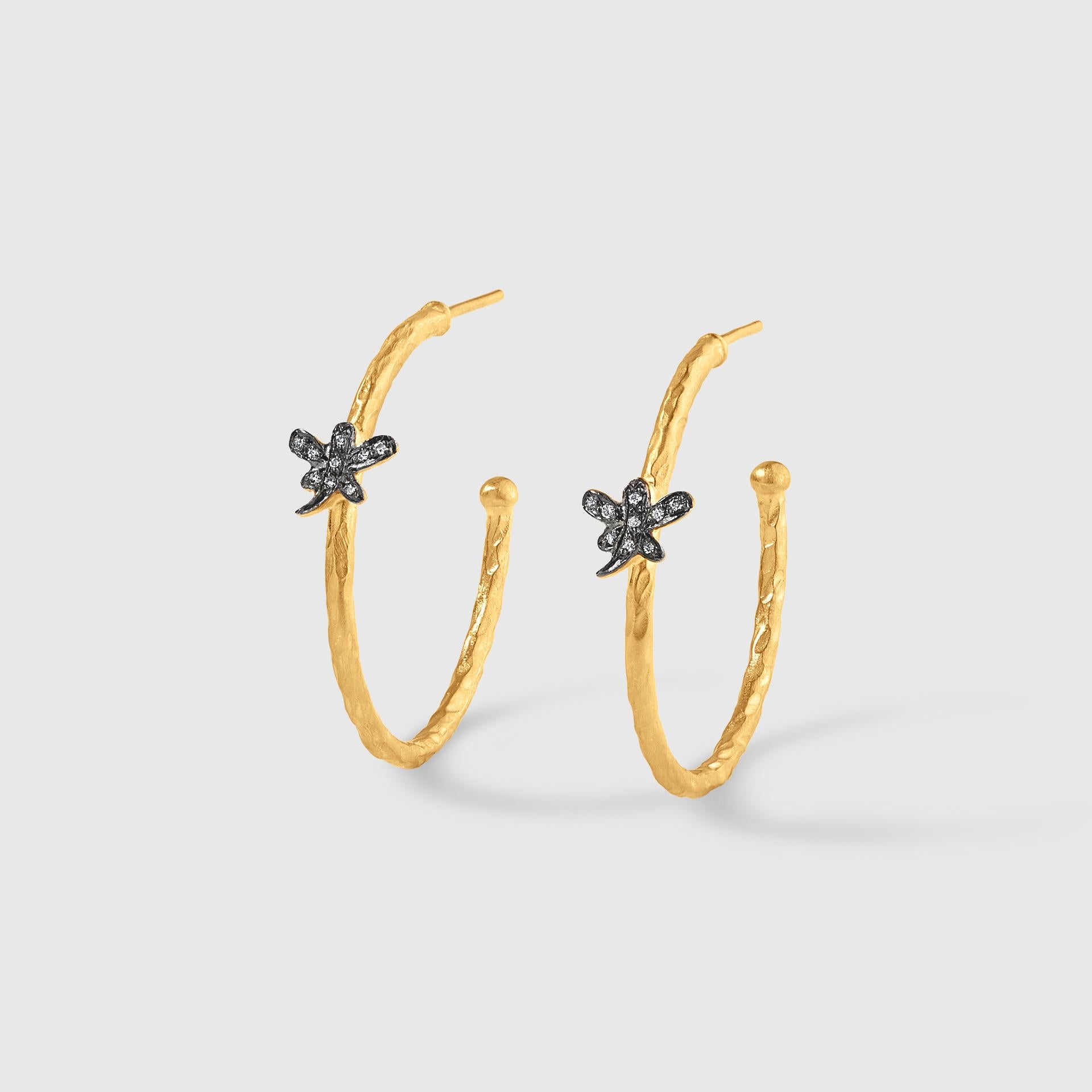 Dragon Fly Hoop Earrings with Diamonds, 24kt Yellow Gold and Silver, Size Large, Length: 1