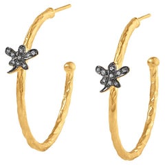 Dragonfly Hoop Earrings with Diamonds 24 Kt Yellow Gold and Silver by Kurtulan