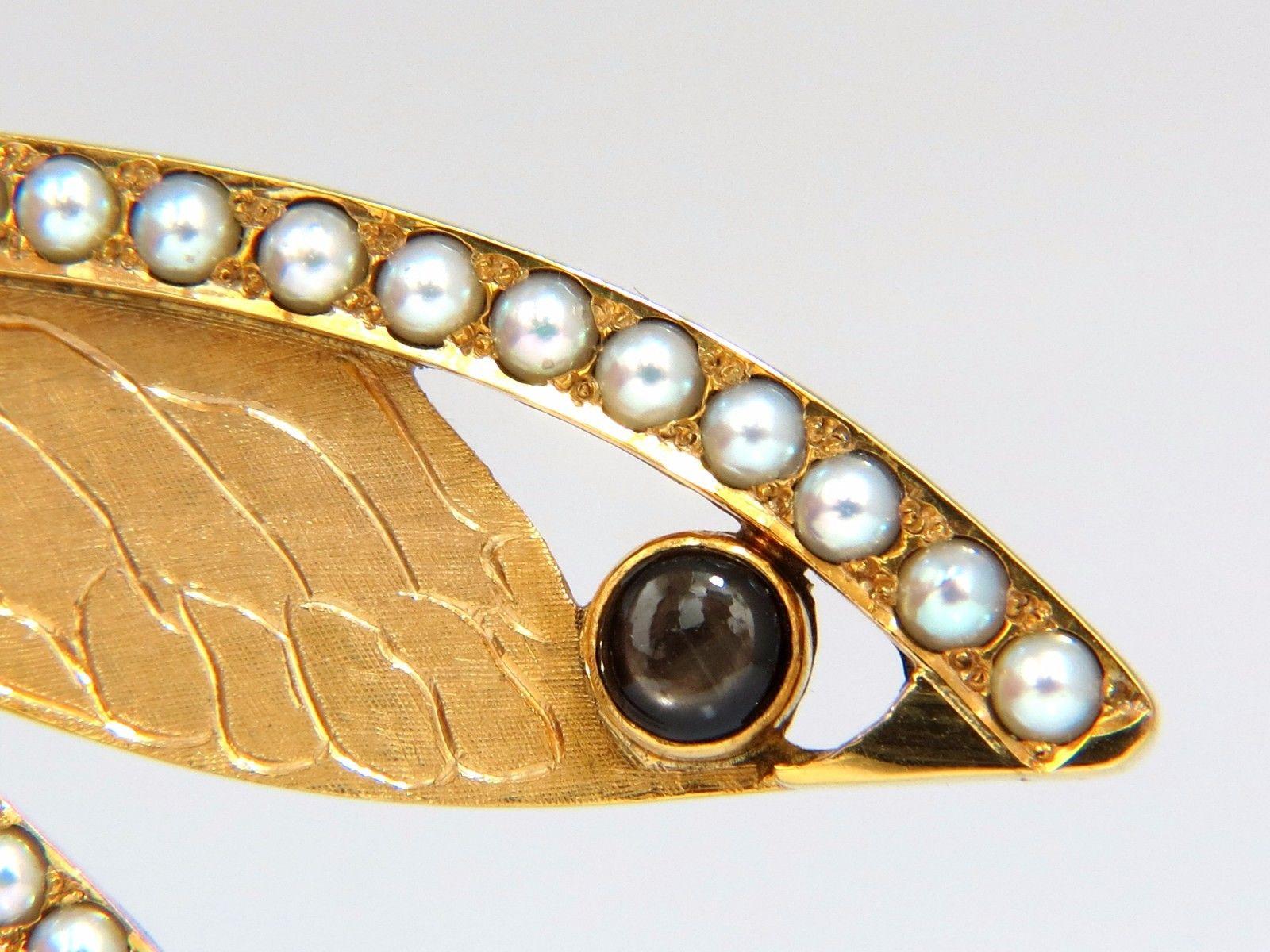 Dragonfly Important Art Deco Style 18 Karat Natural Pearls Blackstar Brooch Pin For Sale 5