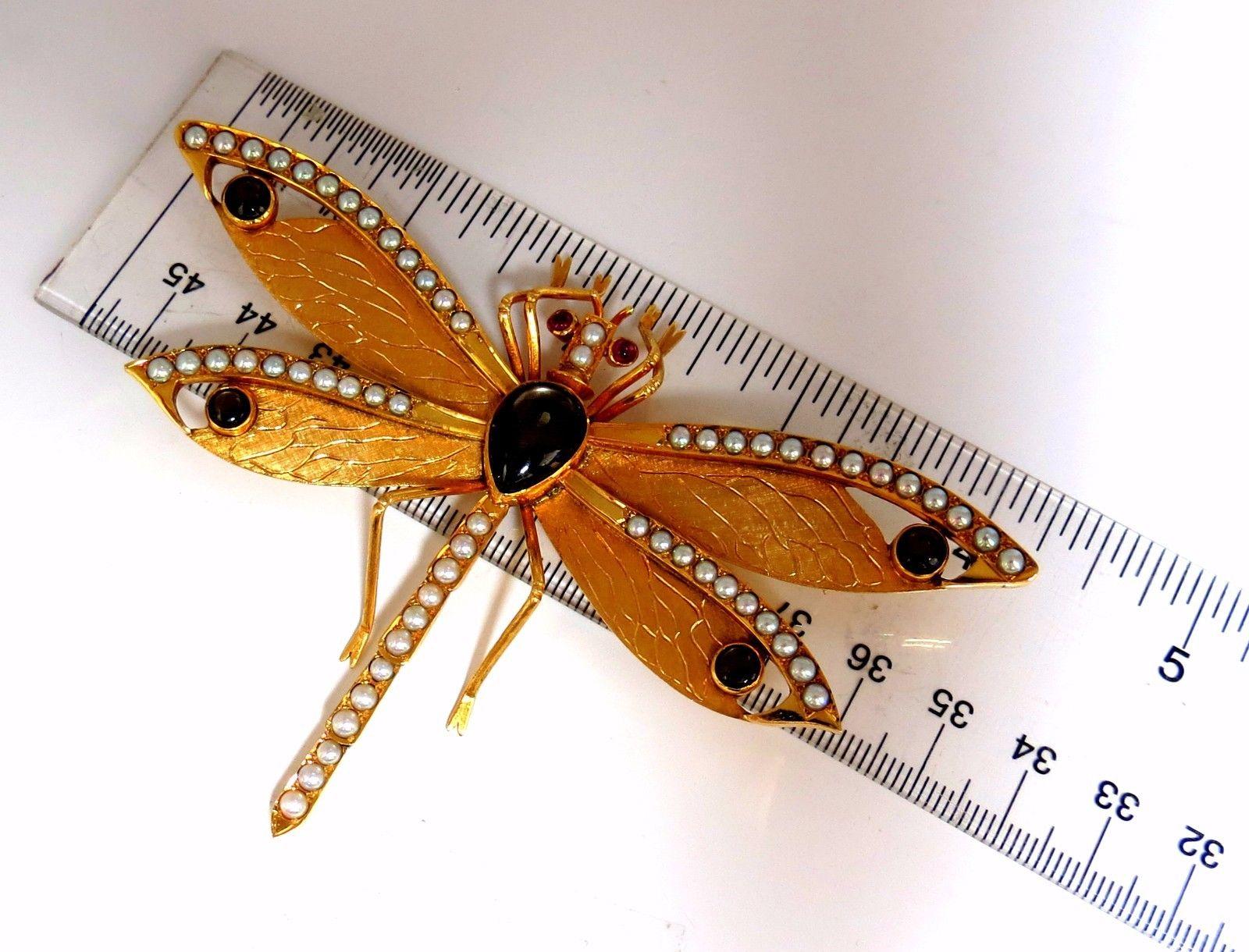 Dragonfly Important Art Deco Style 18 Karat Natural Pearls Blackstar Brooch Pin In Good Condition For Sale In New York, NY