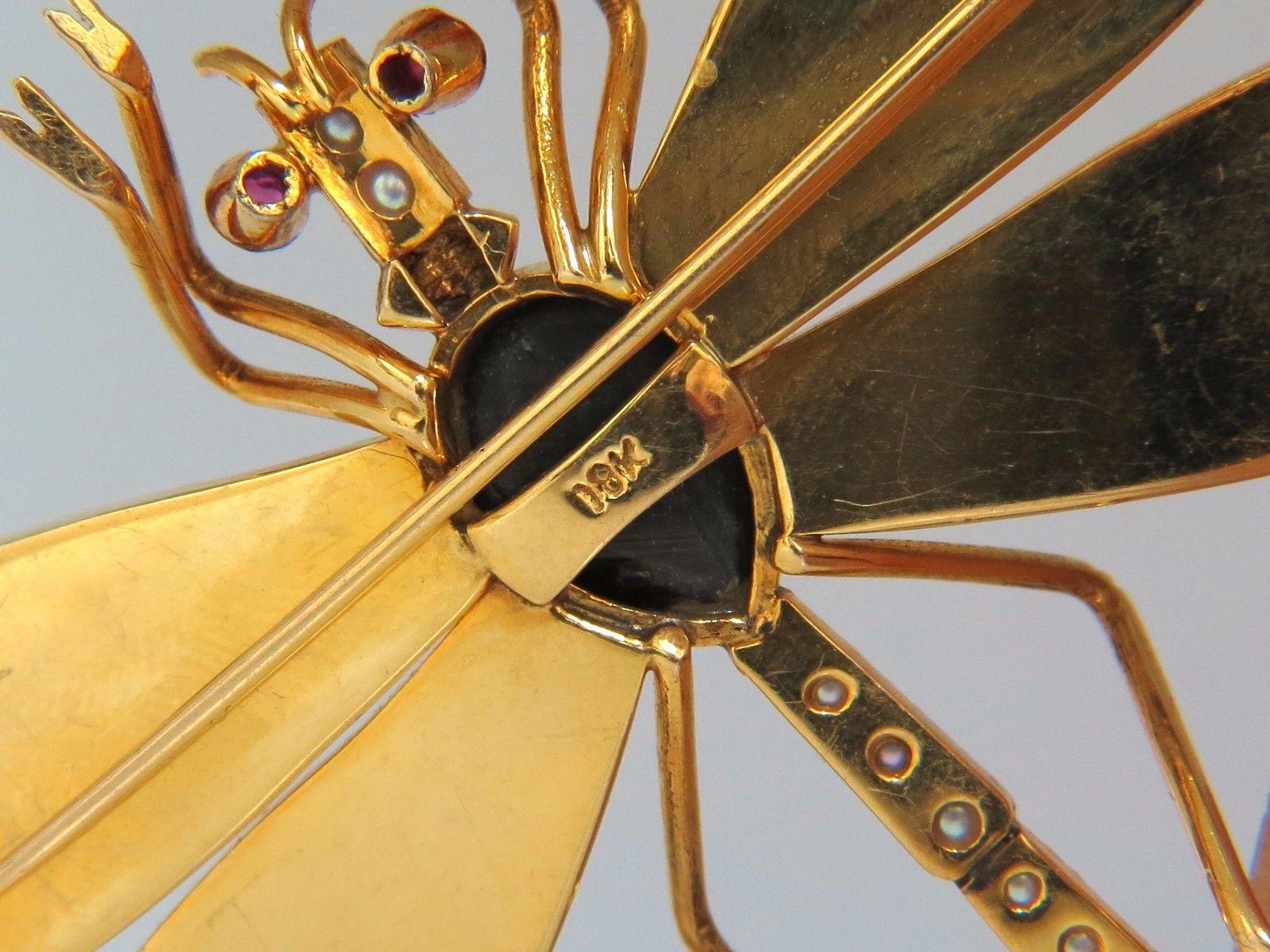 Dragonfly Important Art Deco Style 18 Karat Natural Pearls Blackstar Brooch Pin For Sale 2