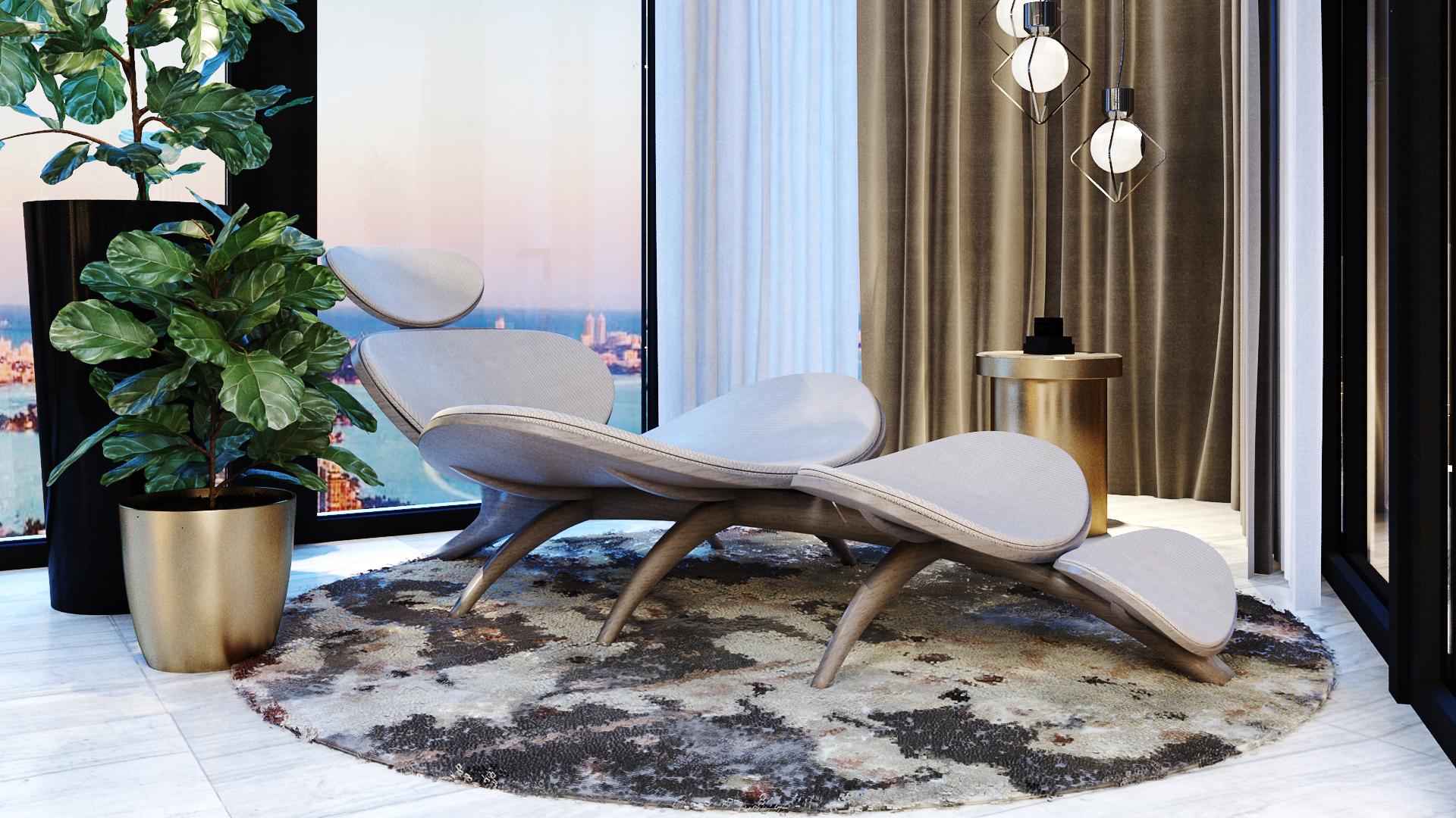 Italian Dragonfly Inspired Lounge Chair Upholstered in Leather, True White For Sale