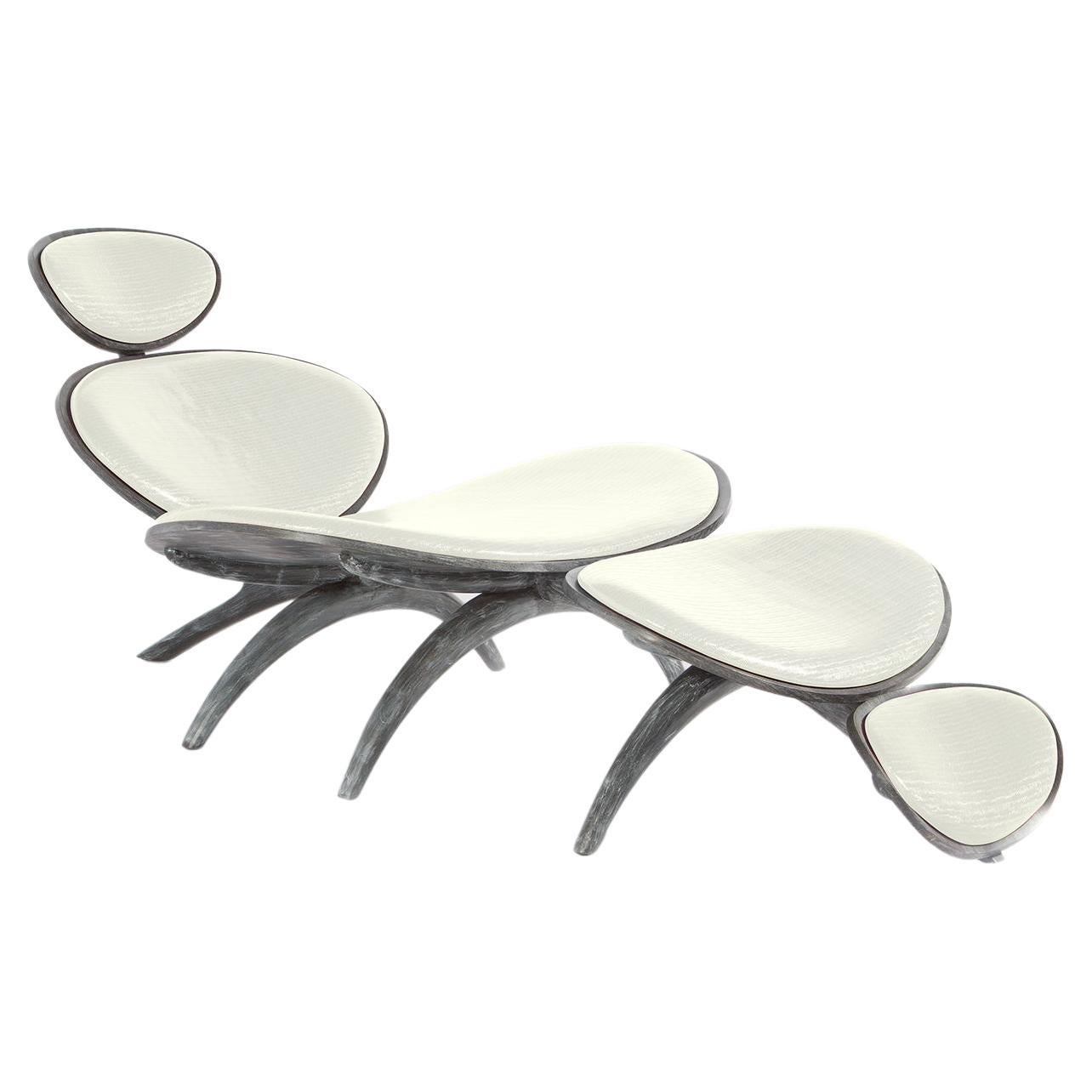 Dragonfly Inspired Lounge Chair Upholstered in Leather, True White For Sale