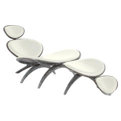 Dragonfly Inspired Lounge Chair Upholstered in Leather, True White