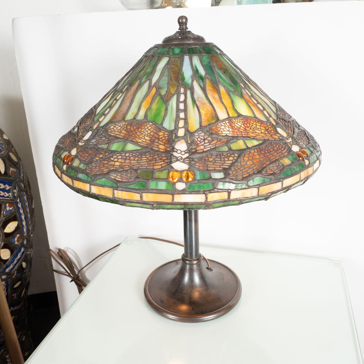 Mid-Century Modern Dragonfly Motif Table Lamp in the Style of Lalique For Sale