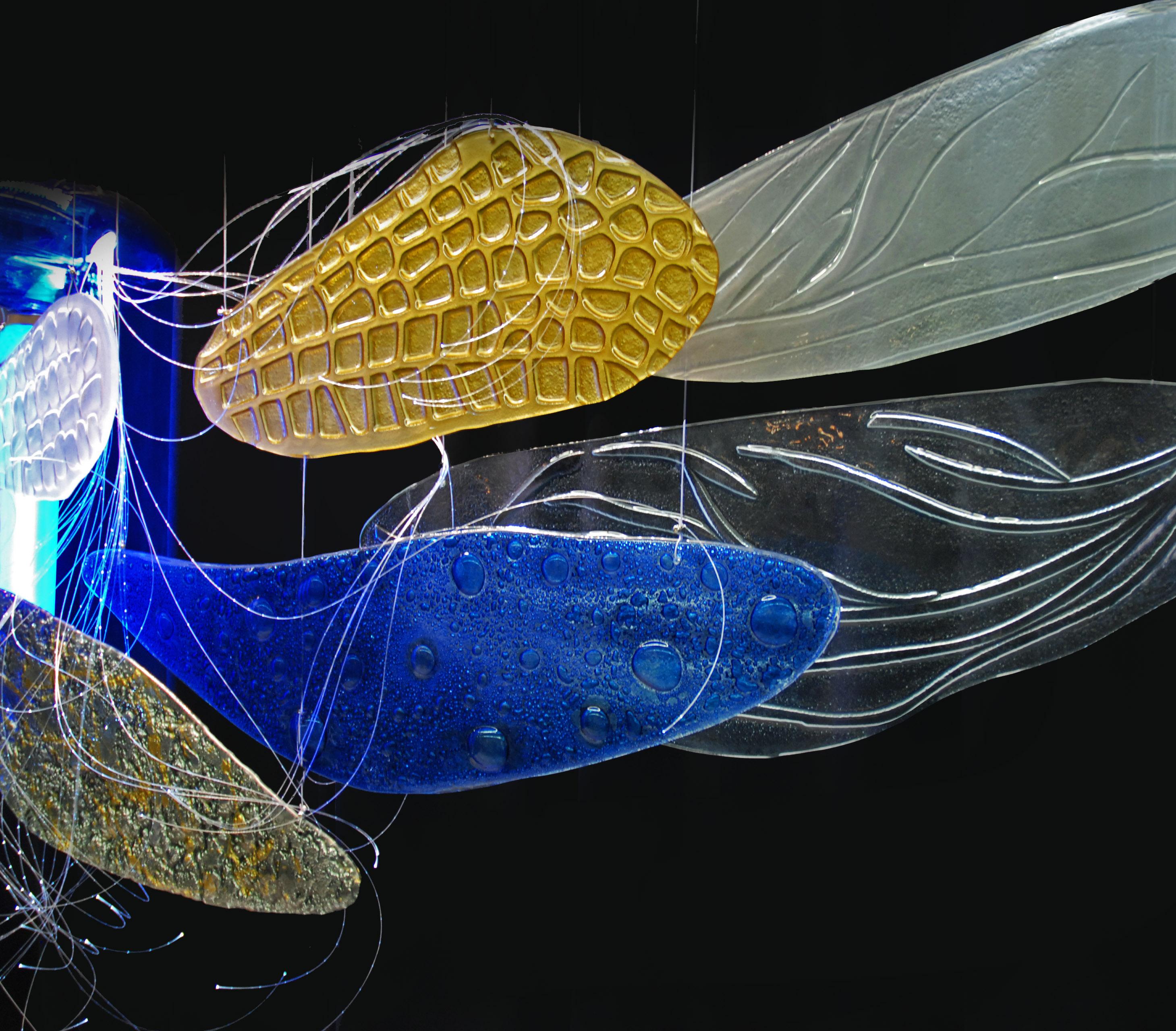 Art Deco Dragon Fly Murano Glass Handmade Art Installation Blue, Sliver, Gold, Color For Sale