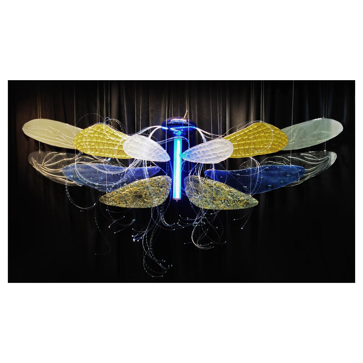 Dragon Fly Murano Glass Handmade Art Installation Blue, Sliver, Gold, Color