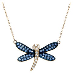 Dragonfly Necklace Sapphire Diamond 14 Karat Yellow Gold Estate Fine Jewelry Dragonfly Necklace Sapphire Diamond 14 Karat Yellow Gold Estate Fine Jewelry