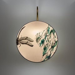 Dragonfly Pattern Sconce Lamps Handmade Velvet and Natural Brass, Marbled-Effect