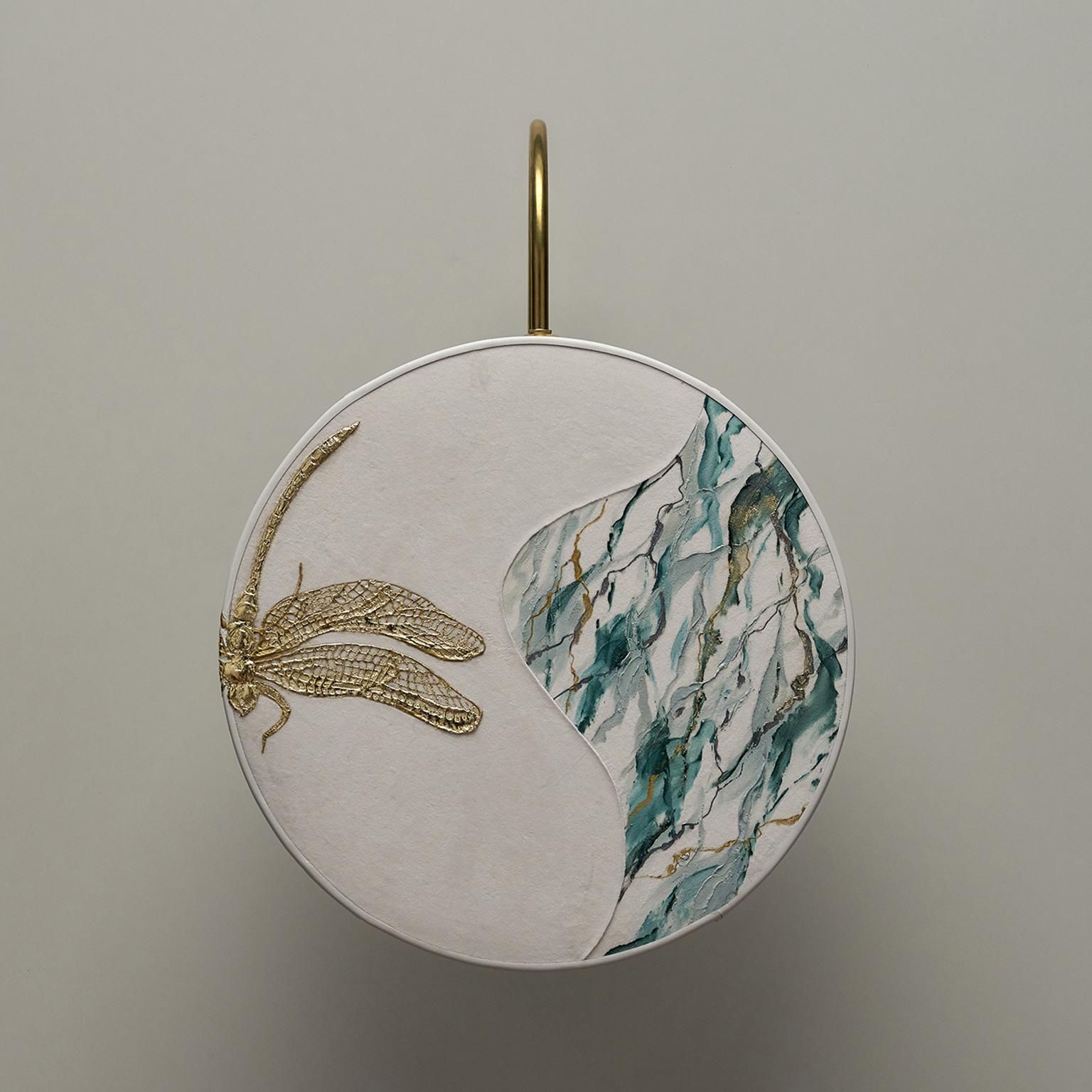 Hand-Painted Dragonfly Pattern Sconce Lamps Handmade Velvet and Natural Brass, Marbled-Effect For Sale