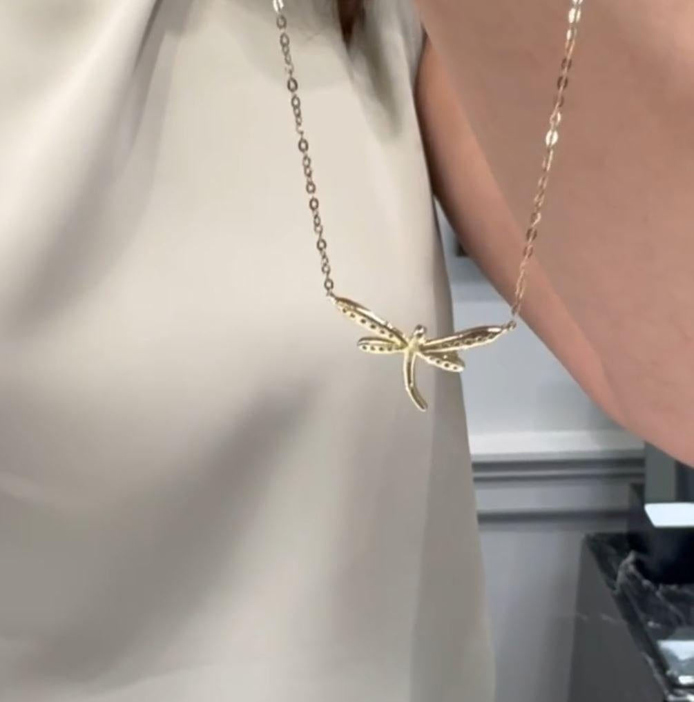 Diamant-Libellen-Halskette aus 14K Gelbgold im Angebot 1