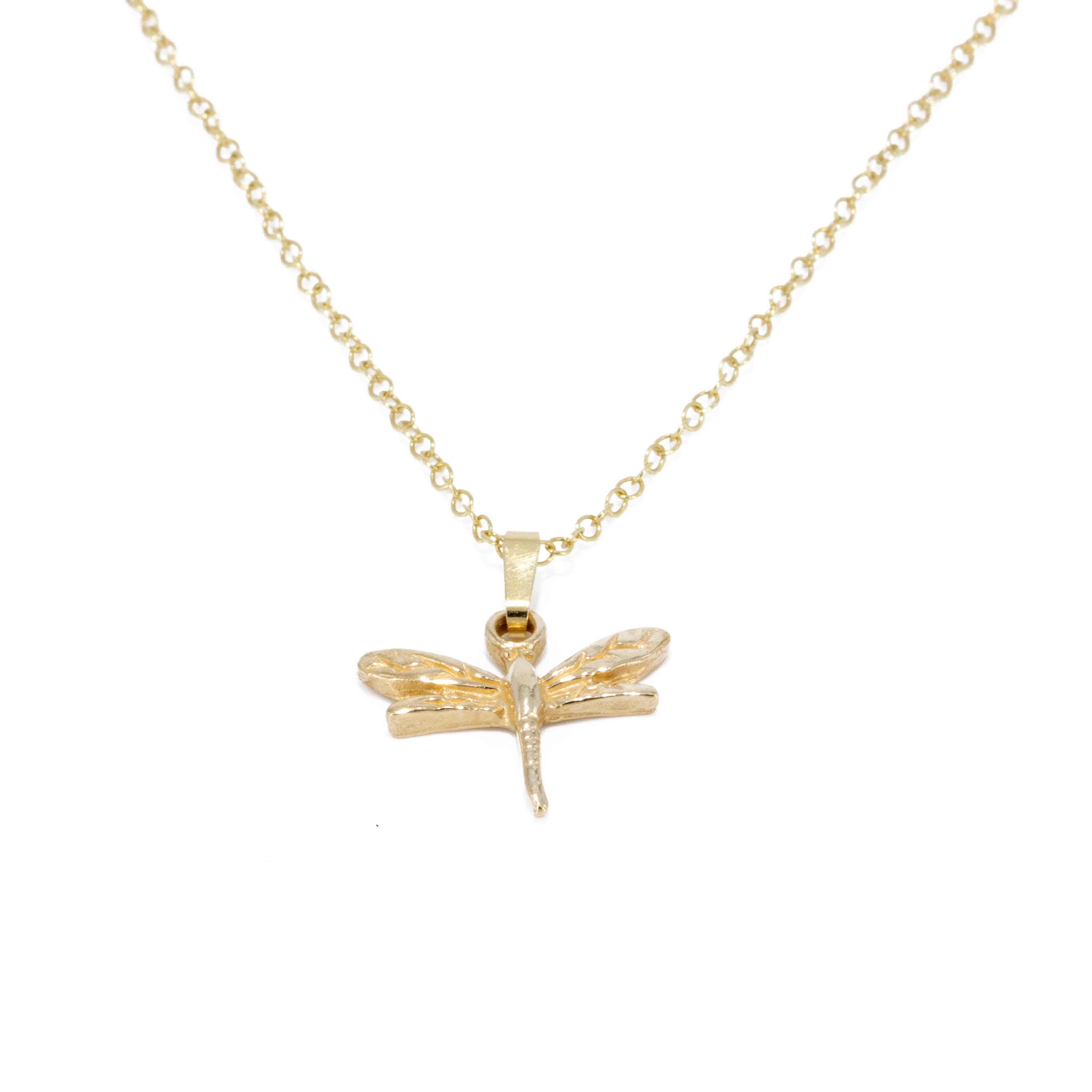 Dragonfly Pendant or Necklace in Solid 9 Karat Gold For Sale