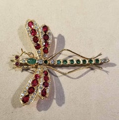 Dragonfly Pin, 14 Karat Yellow Gold