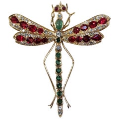 Vintage Dragonfly Pin, 14 Karat Yellow Gold