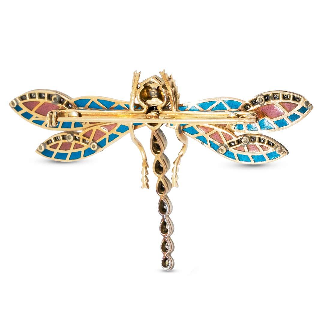 Round Cut Dragonfly Plique-à-Jour Enamel Brooch For Sale