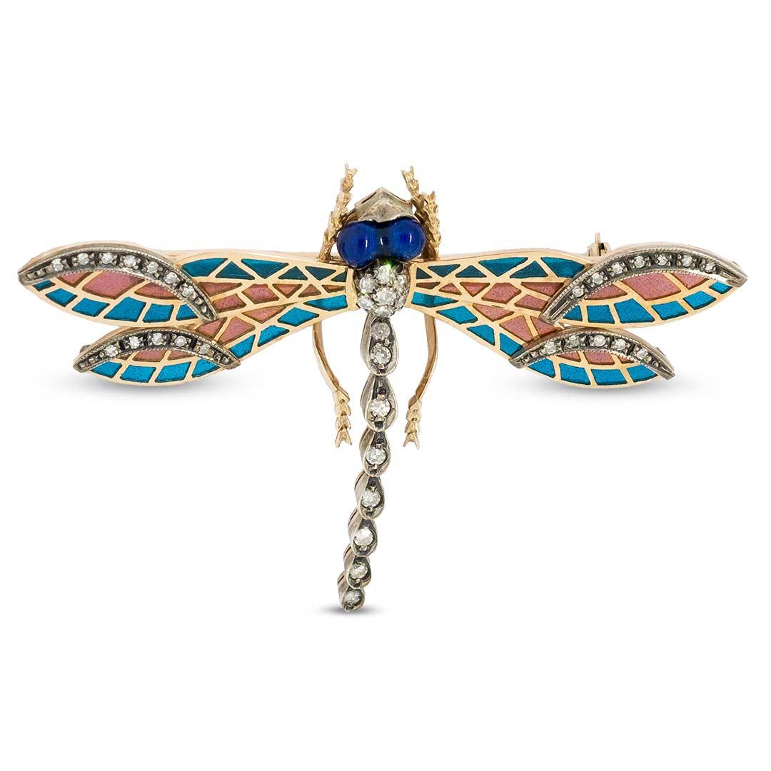 Dragonfly Plique-à-Jour Enamel Brooch In Good Condition For Sale In Milano, MI