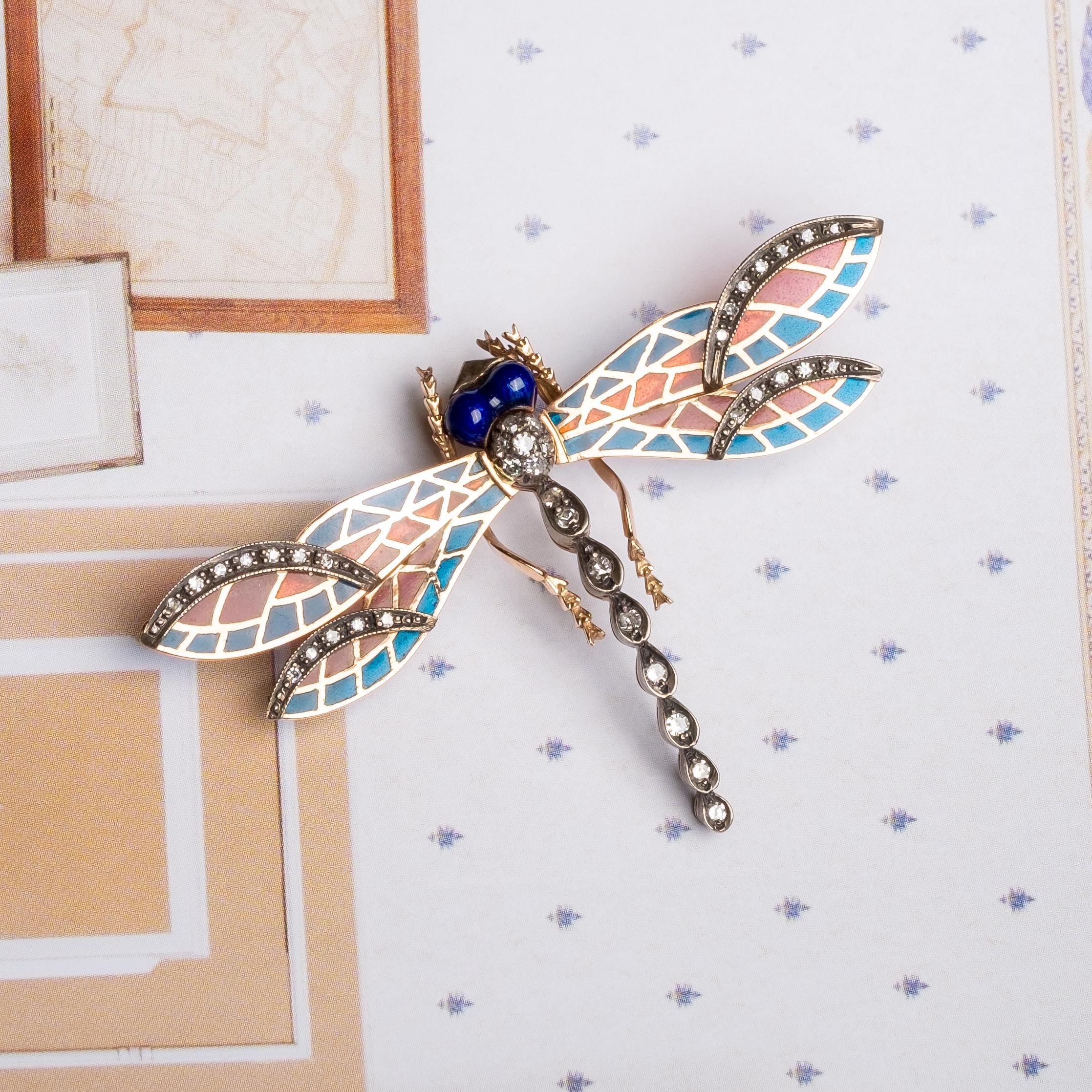 Women's or Men's Dragonfly Plique-à-Jour Enamel Brooch For Sale